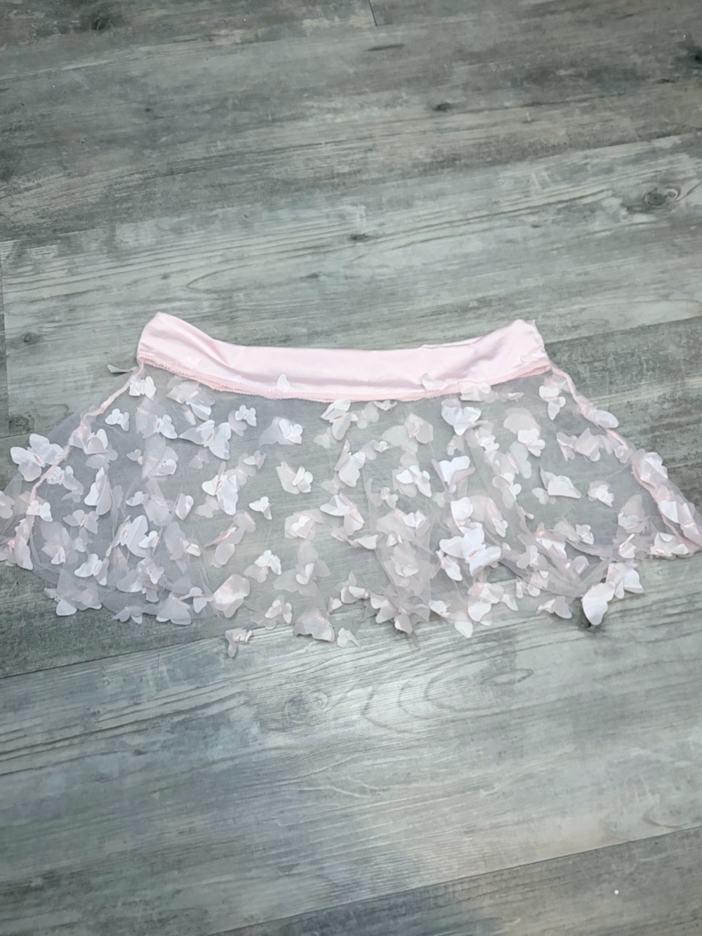pink butterfly mesh mini skirt